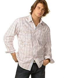 Marc Ecko Cut & Sew Plaid Skull Appliqué Shirt Marc Ecko Cut & Sew Plaid Skull Appliqué Shirt