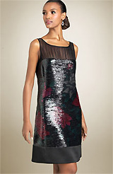 Kay Unger Illusion Bodice Sequin Shift Dress