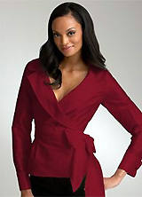 Silk Dupioni Open Neck Blouse with Waist Tie