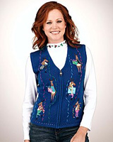 Merry & Bright Appliqued Reindeer Sweater Vest & Presents Mockneck Top