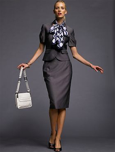 BR Monogram Short-sleeve Suit Jacket & Gray Pencil Skirt BR Monogram Short-sleeve Suit Jacket & Gray Pencil Skirt