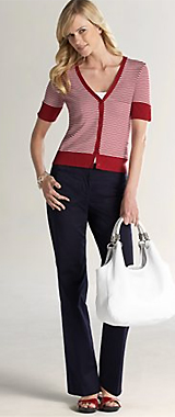 Elbow Sleeve Striped V-Neck Cardigan Elbow Sleeve Striped V-Neck Cardigan