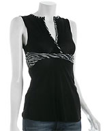 Sweet Pea Black Mesh Split Neck Top