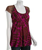 Sweet Pea Fuchsia Floral Mesh Print Babydoll Top