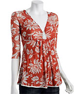 Sweet Pea Rust Floral Mesh Knotted V-neck Babydoll