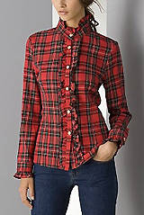 Aqua Women's Long Sleeve Plaid Ruffle Shirt